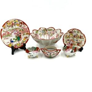 Antique Japanese Hand Painted Geisha Girl 6 Piece Porcelain China Set